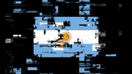 3D rendering flag Argentina with screen effects of technological glitches