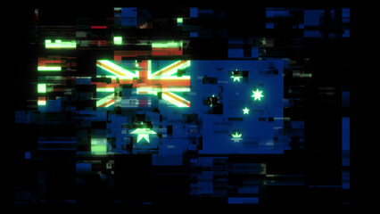 3D rendering flag Australia with screen effects of technological glitches