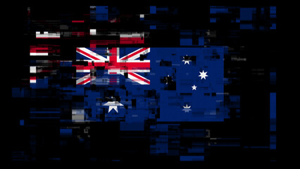 3D rendering flag Australia with screen effects of technological glitches