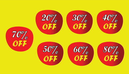 Eye-catching discount tag of 80 70 60 50 40 30 20 percent off sticker design, boost your sales, set of discount stickers.
