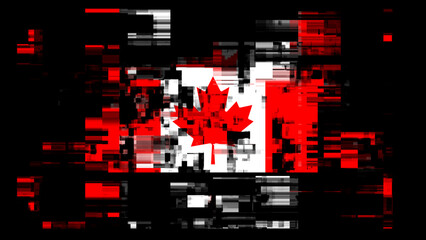 3D rendering flag Canada with screen effects of technological glitches