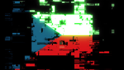3D rendering flag Czech with screen effects of technological glitches