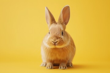 Obraz premium A studio photo of a cute rabbit against a background of pastel colours, taken with soft lighting. Space for copy. 