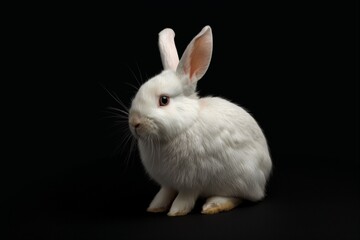 Obraz premium A studio photo of a cute rabbit against a background of pastel colours, taken with soft lighting. Space for copy. 