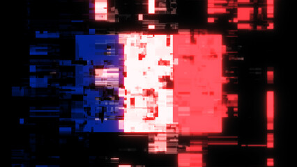 3D rendering flag France with screen effects of technological glitches