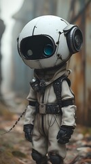 Chibi Character, A futuristic world where a cataclysmic event reshapes synthetic life and identity., black and white