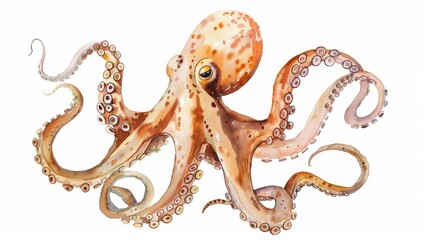 Obraz premium A watercolor painting of an octopus, with its eight arms spread out.