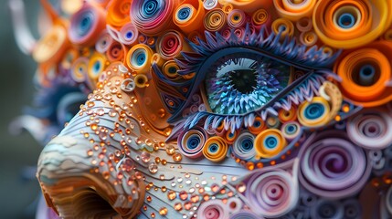 Paper Quilling, Sacred holographic ceremonies honoring a revered mammal deity, attended by creatures from all walks of life., flashy color