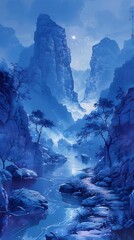 Chalk Drawing Art, Serene holographic streams winding through ancient Greek landscapes, inviting travelers to explore their beauty., traditional Chinese ink painting