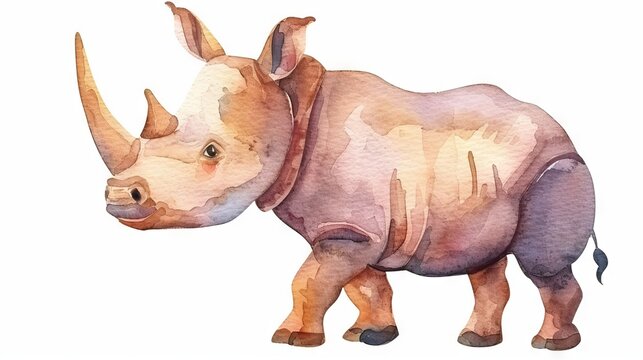 watercolor illustration of a rhinoceros