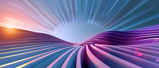 Fototapeta premium Abstract Wavy Lines In Blue, Purple, and Pink Under a Sunset Sky