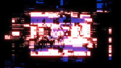 3D rendering flag Israel with screen effects of technological glitches