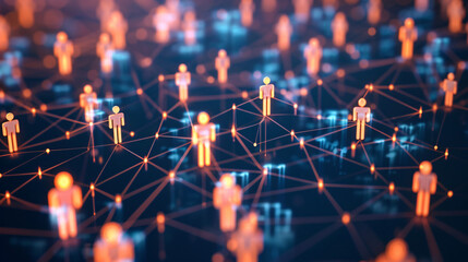 Digital human icons glowing in an abstract network, symbolizing social connections
