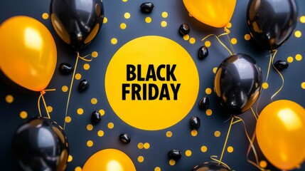 Obraz premium Black friday sale background with balloons black and yellow color