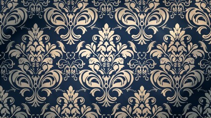 Fototapeta premium Vintage Blue Damask Floral Pattern