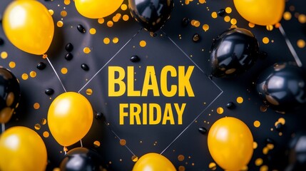 Black friday sale background with balloons black and yellow color
