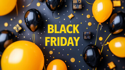 Black friday sale background with balloons black and yellow color
