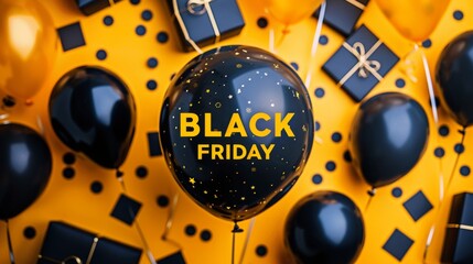 Obraz premium Black friday sale background with balloons black and yellow color