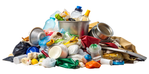 Assorted household waste for recycling png isolated on transparent background