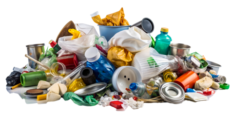 Assorted household waste for recycling png isolated on transparent background