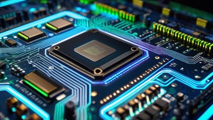 Fototapeta premium High-Tech Gaming PC with RGB Liquid Cooling System - Futuristic Hardware Setup, Close-Up, Neon Lights, and Transparent Tubes