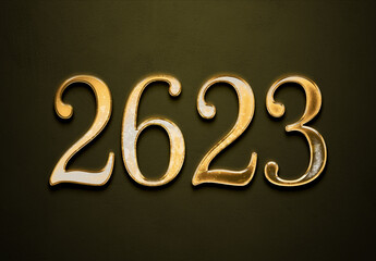 Old gold effect of 2623 number with 3D glossy style Mockup.