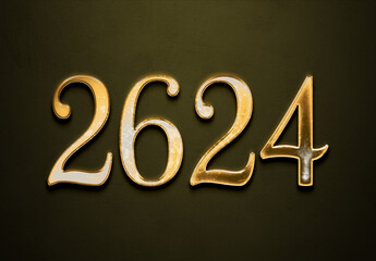 Old gold effect of 2624 number with 3D glossy style Mockup.