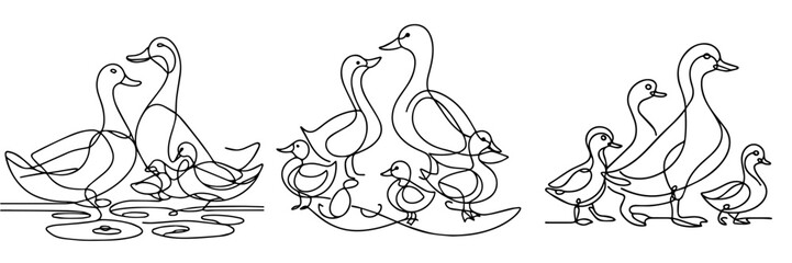 set vector of duck in continuous line style