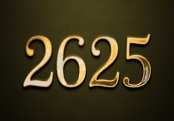 Old gold effect of 2625 number with 3D glossy style Mockup.