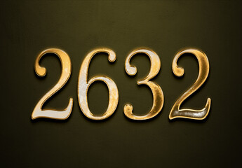 Old gold effect of 2632 number with 3D glossy style Mockup.