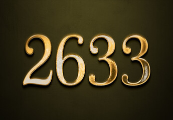 Old gold effect of 2633 number with 3D glossy style Mockup.