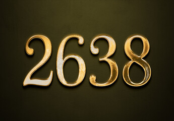 Old gold effect of 2638 number with 3D glossy style Mockup.