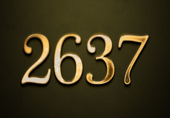Old gold effect of 2637 number with 3D glossy style Mockup.