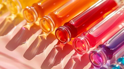 High-end lip glosses in vibrant colors, perfectly lined up on a light backdrop, exuding sophistication and style