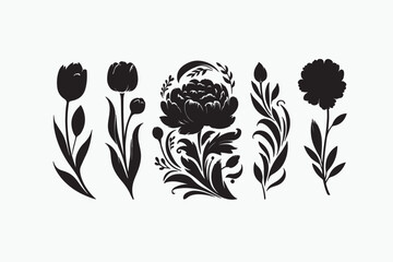 Black and White Flower Silhouette Illustration