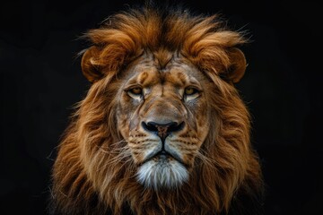 Fototapeta premium Lion African. Big Male Lion Portrait with Majestic Mane on Black Background