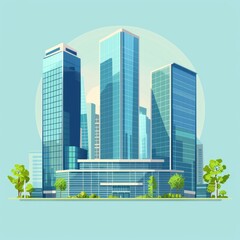 Fototapeta premium Mall Illustration. Building facades in Modern City Landscape with Skyscrapers and Business Offices