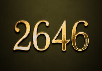 Old gold effect of 2646 number with 3D glossy style Mockup.