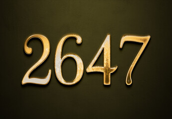Old gold effect of 2647 number with 3D glossy style Mockup.