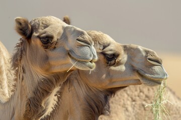 Obraz premium Camel Animal. Desert Wildlife: Feeding Camels in Arabian East
