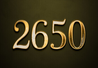 Old gold effect of 2650 number with 3D glossy style Mockup.