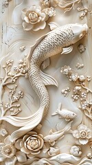 3d fish Wallpaper Background golden art for digital printing wallpaper, mural, custom design wallpaper. AI generated illustration