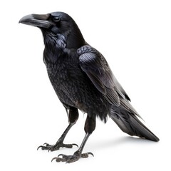 Obraz premium Black Crow on White Background. Illustration of Common Bird with Black Feathers and Sharp Beak