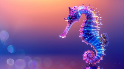 Bioluminescent Seahorse on Gradient Background with Copy Space
