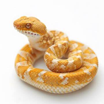 Albino Python Snake on White Background