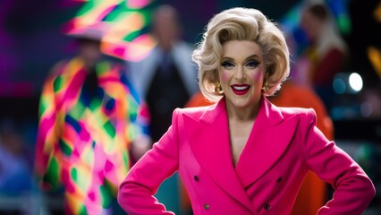 Naklejka premium A woman in a pink suit with her arms crossed, AI