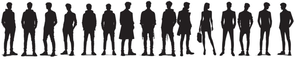 vector set of full body people with a simple silhouette style