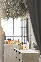 Modern Salon Interior with Counter and Hanging Plants
