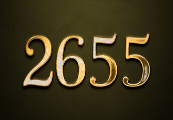 Old gold effect of 2655 number with 3D glossy style Mockup.