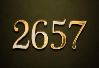 Old gold effect of 2657 number with 3D glossy style Mockup.
